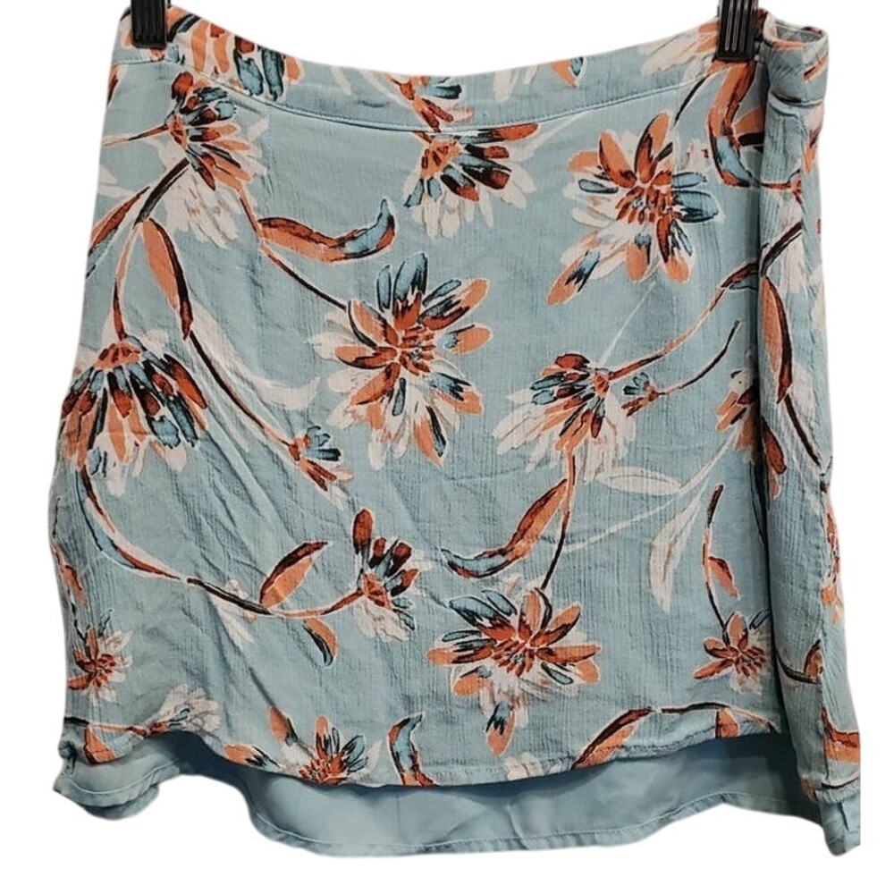 Wild Honey Teal Floral Side Zip  Elastic Waist Skirt Size Large